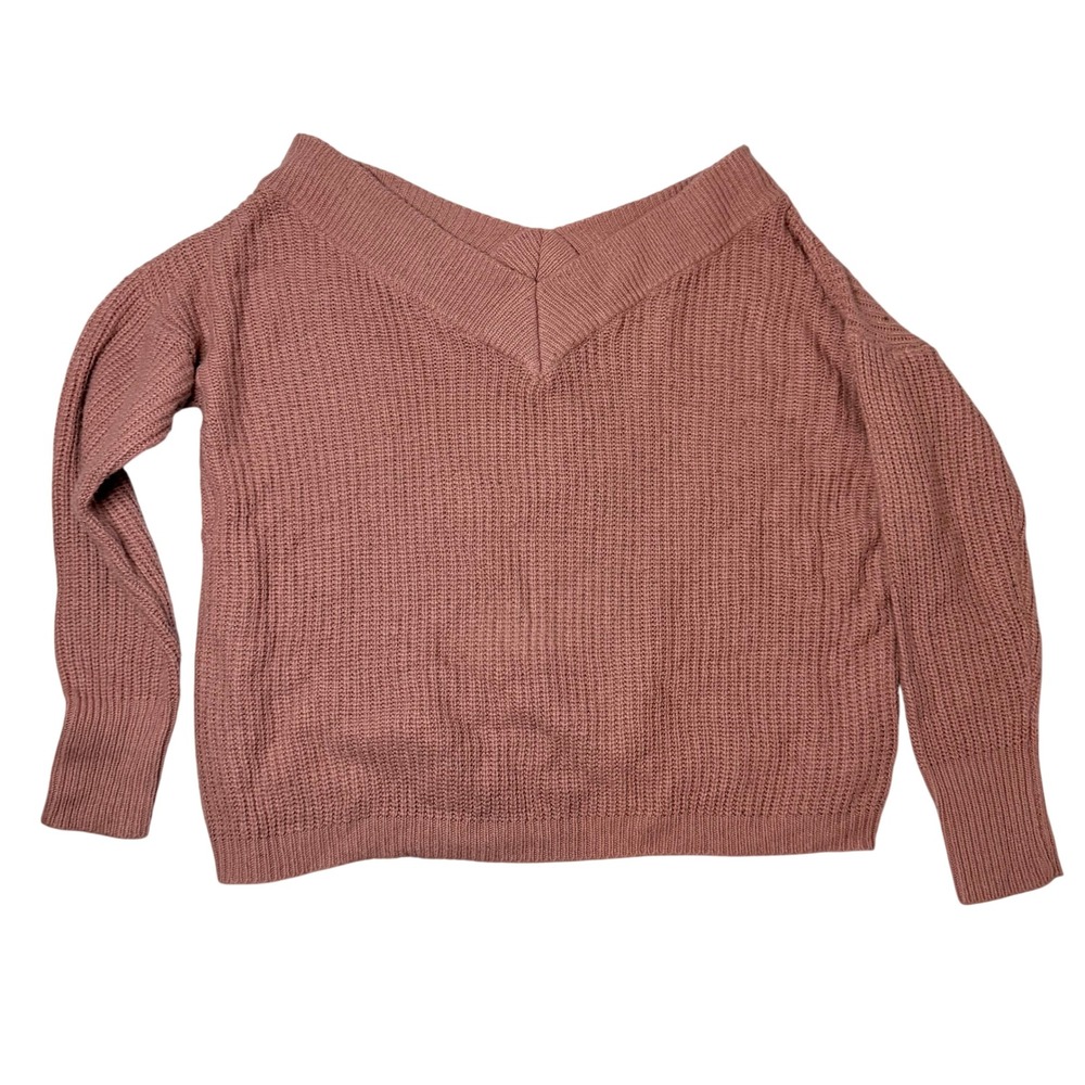 Love Circle Maternity Dusty Rose Pink Knitted Off Shoulder V Neck Sweater Size L